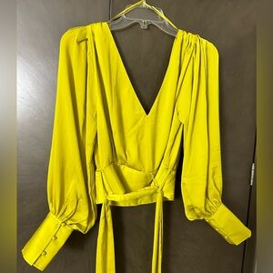 Neon green Banana Republic Factory Cropped Wrap Blouse